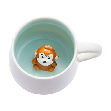 Jeuhoue Monkey Ceramic Cup Hidden 3D Animal Inside Mug12 oz Lovely Mug for Christmas Birthday Valentines Day Gifts Surprise Gifts for Friends and Families Monkey 12oz