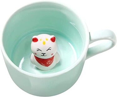 Jeuhoue Kitten Ceramic Cup with Hidden 3D Animal Inside 8 oz Cartoon Handmade Coffee Mug Perfect for Christmas Birthday Valentines Day Surprise Gifts