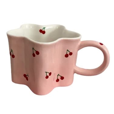 Heardbeli Women Girls Pink Flower Shape Cherry Mug Ceramic Coffee Mug Water Cup 350ml12oz Cute Novelty Vintage Gift