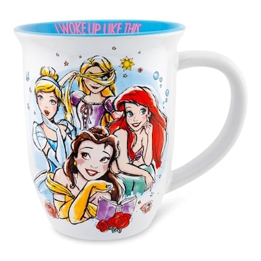 Silver Buffalo Disney Princess I Woke Up Like This Wide Rim Ceramic Mug Featuring Belle Cinderella Ariel and Rapunzel 16 Ounces