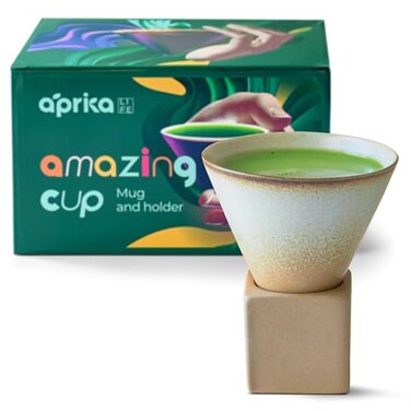 aprikalife Japanese Pottery Coffee Mug with Base 200ml Ceramic Handmade Triangle Cone Funnel Shaped Retro Tea Cup Dishwasher Microwave Safe Coffee Cup for Tea Cocoa Espresso Latte