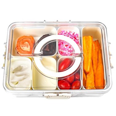Bandesun Divided Serving Tray with Lid and Handle Clear Organizer for Candy Fruits Nuts Snacks Perfect for Party Entertaining Snackle Box Charcuterie Container for Portable Snack Platters