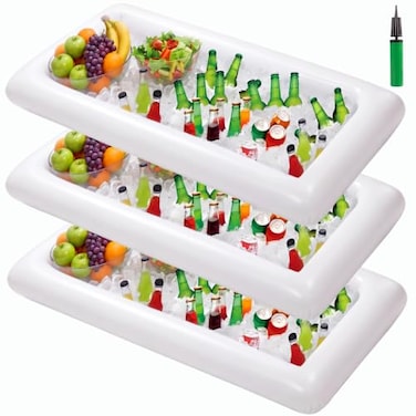 Moon Boat 3PCS Inflatable Serving Trays Salad Ice Bar Food Drink Containers BBQ Picnic Pool Party Supplies Buffet Luau Coolerwith a Drain Plug