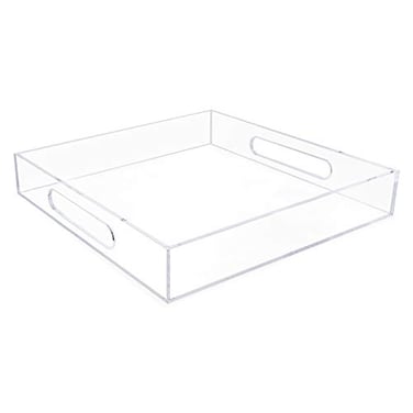 Isaac Jacobs Clear Acrylic Serving Tray 12x12 with Cutout Handles SpillProof Stackable Organizer SpaceSaver Food Drinks Server IndoorsOutdoors Lucite Storage Dcor More