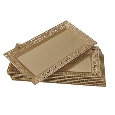 Silver Spoons DISPOSABLE LACE TRAYS for Upscale Wedding Dining 6 pc Gold 14 x 7 5