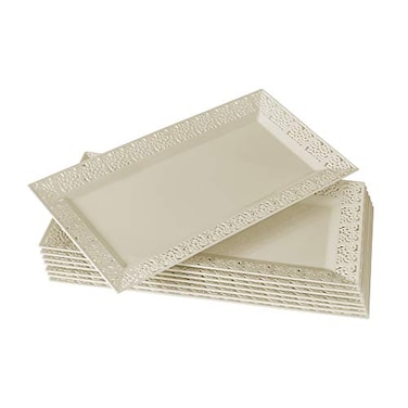 Silver Spoons SILVER SPOONS Elegant Lace Plastic Serving Trays 6 PC Disposable Plastic Trays and Platters for Party 14 x 75 Serves Snacks Desserts Sweets Perfect for celebrations events Ivory