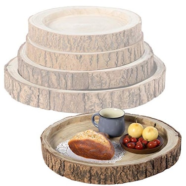 Vintiquewise Wood Tree Bark Indented Display Tray Serving Plate Platter Charger Set of 4