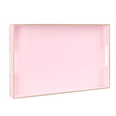 MAONAME Pink Serving Tray with Handles Modern Decorative Tray for Coffee Table Plastic Rectangular Trays for Ottoman Bathroom Decor 158 x 102 x 14