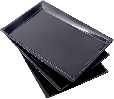supernal Supernal 12 Pack Black Plastic Serving Trays 15x10 PlasticTrays Plastic Fast Food Tray Heavy Duty Platters Disposable Serving Party Platters BlackParty Serving Trays