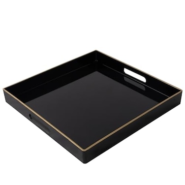 MAONAME Decorative Tray Black Serving Tray with Handles Coffee Table Trays Square Plastic Trays for Ottoman Bathroom Kitchen 13 x 13 x 157