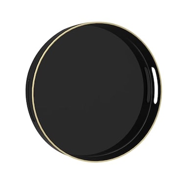 MAONAME Black Decorative Tray for Coffee Table Modern Round Serving Tray with Handles 13 Plastic Tea Trays for Ottoman Bathroom Decor
