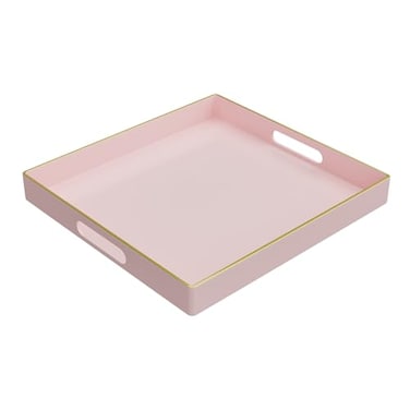 MAONAME Decorative Tray Pink Serving Tray with Handles Coffee Table Trays Square Plastic Trays for Ottoman Bathroom Kitchen 13 x 13 x 157