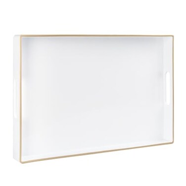 MAONAME White Decorative Tray for Coffee Table Modern Serving Tray with Handles Plastic Rectangular Tea Trays for Ottoman Bathroom Decor 158 X 102 x 14