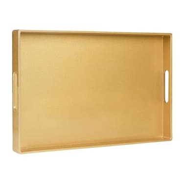MAONAME Gold Decorative Tray for Coffee Table Modern Serving Tray with Handles Plastic Ottoman Trays for Living Room Bathroom Decor 158 L x 102 W x 14 H