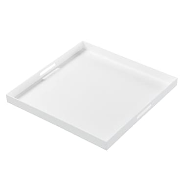KEVJES Extra Large Glossy White Acrylic Serving Tray with HandlesKing Size Spill Prooffor OttomanCoffee Table Breakfast Tea Food Butler Safe Edge Organizer24x24x2H Inch
