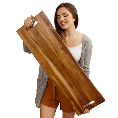 Home Beets Large Acacia Serving Board with Handles 36 x 12 Inch Rectangular Charcuterie Platter Natural Wood Server for Meat Cheese Board and Party Appetizers Extra Long 3ft Light