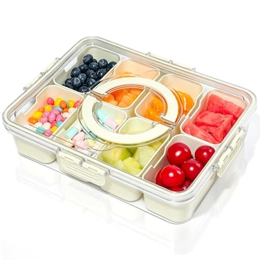 HRXFOZ Divided Serving Tray with Lid and Handle8 Compartments Snacks BoxSnack Fruit and Veggie TrayPortable Platter for Candy Fruits Nuts Snack Party Entertaining Picnic 1 PCS