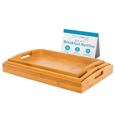 BIRDROCK HOME BirdRock Home 3 pc Breakfast Bed Tray Rounded Bamboo Cut Out Handles Set of 3 Bamboo Nesting