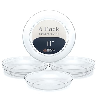 Royal Imports 11 Clear Plastic Saucer Plant Drip Tray Low Pie Plate Floral Flower Dish Wedding Party Home and Holiday Decor 6 Pack