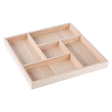 Hammont Square Wooden Trays Sectional Divided Serving Snack Platter for Appetizers Veggies Montessori Activities 5 Section 105x1222 Pack