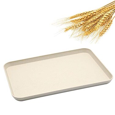SNOMEL Dinner and Serving Tray Decorative Unbreakable Wheat Straw Tea Platter for Couch Party Dining Picnic Snack Appetizer Beige