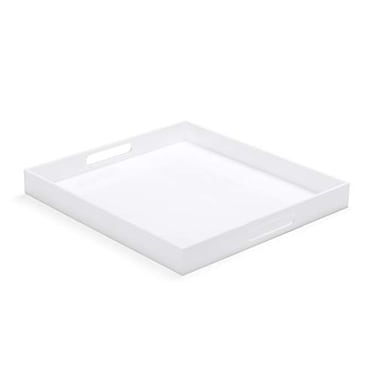 ATOZONE White Modern Acrylic Ottoman Tray with Cutout Handles 22x22 Inch OverSized Serving Tray Rubber Boot Tray Organizer Decorative Tray for Living Room BedroomBathroom and Kitchen Tabletop