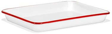 Red Co. Red Co 11 x 9 Enamelware Metal Classic 2 Quart Rectangular Serving Tray Solid WhiteRed Rim