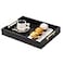 HiddenHomeWor Decorative Coffee Table Ottoman Trays Modern Wood Elegant 16x12 Rectangle Glossy Shagreen Serving Trays with Gold Metal Handles Drinks Liquor Serving Platter for All OccasionsBlack