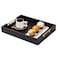 HiddenHomeWor Decorative Coffee Table Ottoman Trays Modern Wood Elegant 16x12 Rectangle Glossy Shagreen Serving Trays with Gold Metal Handles Drinks Liquor Serving Platter for All OccasionsBlack