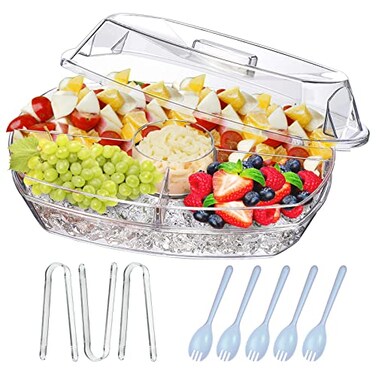 INNOVATIVE LIFE Fruit Trays for Serving for Party 15 Inch Appetizer Serving Tray on Ice Party Platters for Serving Food Clear