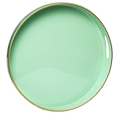 Spsyrine Round Green Plastic Decorative Tray 13 Modern Tray with Handles Marble Pattern for Breakfast Coffee Table Bathroom Kitchen Living Room