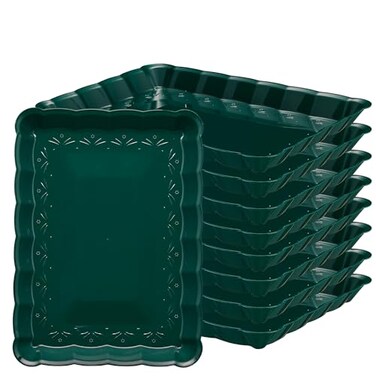 PLASTICPRO Plasticpro Plastic Green Christmass Serving Trays Serving Platters Rectangle 9X13 Disposable Party Dish Includes 8 Green Trays