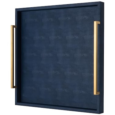XIGEXIGE Large Navy Blue Decorative Tray for OttomanStylish Rectangle Coffee Table Tray with HandlesVersatile Serving Tray for Living Room and Home Decor
