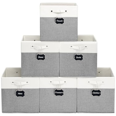 FinishingBo 13x13x13 Inches Fabric Storage Bin with Handles Cube Storage Bins Storage Baskets for Organizing Shelf Home Closet6 Pack White and Grey