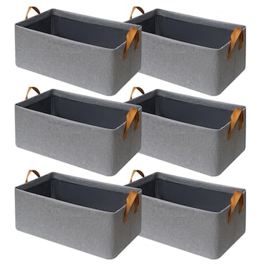 SNWDN 6 Pack Closet Cloth Storage Bins for Shelves Medium Storage Baskets for Shelves Fabric Bins for Closet organization with Handles Gray 15L x 10W x 8H