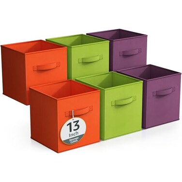Sorbus Fabric Storage Cubes 6 Foldable Storage Bins for Organizing Pantry Cubbies Toy Box Clothes Storage Closet Organizer 13 Inch Collapsible Cube Baskets for Shelves with Handle