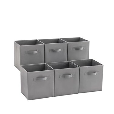 MAX Houser 6 Pack Foldable Fabric Storage Bins with Handles Ideal for Closet Organization Bedroom Grey 105x105x11