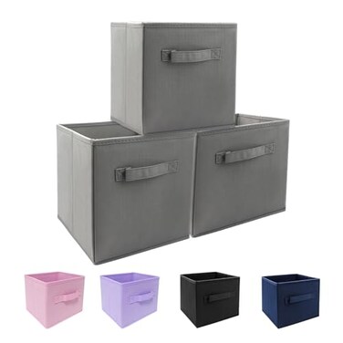 EBIGIC Mini Size 3Pack Cube Storage Bins 90x75x75 Fabirc Foldable Closet Toy Organizer Collapsible Cloth Gray