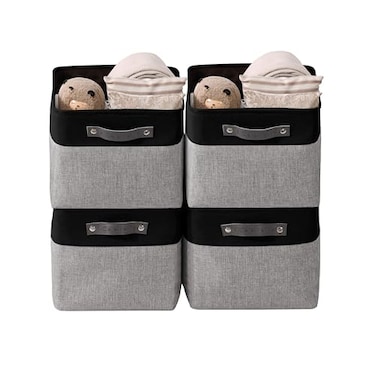DECOMOMO Storage Bins Large Fabric Storage Baskets for Shelves Decorative Linen Closet Organizer 15 x 11 x 95 inches Grey Black 4 Pack