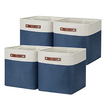 DULLEMELO Storage Baskets for Shelves Closet StorageLarge Home Organization Bins for Gifts EmptyFoldable Fabric Storage Cubes Baskets for Nursery Toy Towels Clothes StorageWhiteBlue