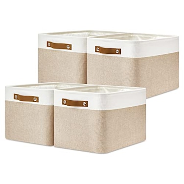 DULLEMELO Fabric Storage Bins for Laundry Home Foldable Storage Baskets for Shelves Toys Collapsible Storage Bins for Office ClosetBedroomWhiteKhaki15x11x954Pack