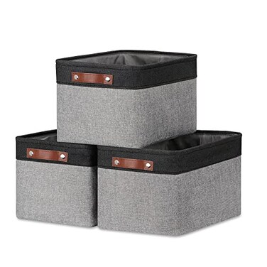 DULLEMELO Fabric Baskets for Storage Rectangular Fabric Storage Bins Collapsible Perfect for Shelves Closets Nursery Empty Gift Baskets 3Pack Medium15 inch X 11 inch X 95 inch BlackGrey