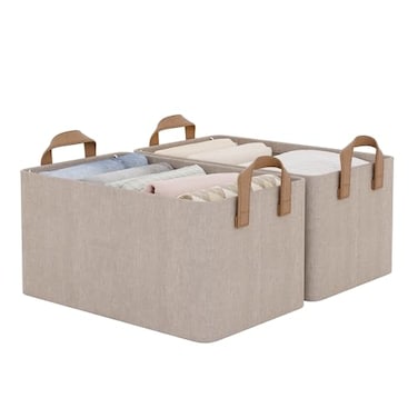 StorageWorks Storage Bins Fabric Storage Bins for Shelves Storage Baskets with Metal Frame Closet Baskets and Bins with Handles Brown and Beige 2Pack