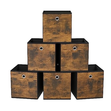 SONGMICS Storage Cubes Set of 6 Storage Bins with Handles Foldable Oxford Fabric and NonWoven Fabric Storage Boxes 13x13x13 Inches Fit Cube Storage Unit Rustic Brown URFB133B01