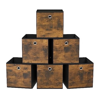 SONGMICS Storage Cubes Set of 6 Storage Bins with Handles Foldable Oxford Fabric and NonWoven Fabric Storage Boxes 102x102x11 Inches Fit Cube Storage Unit Rustic Brown URFB126B01