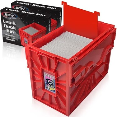 BCW Short Comic Book Bin Holds 150 Comics Stackable Plastic Storage AcidFree Organizer Red 2 Pack
