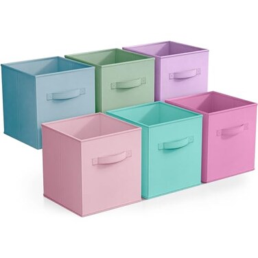 Sorbus Fabric Storage Cubes 6 Foldable Storage Bins for Organizing Pantry Cubbies Toy Box Clothes Storage Closet Organizer 11 Inch Collapsible Cube Baskets for Shelves with Handle