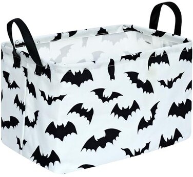 KUNRO Kid Clothes Storage Basket Gift Shelf Basket Toy Storage Bin Nursery Basket Organizer Box for With Handles for Room Deco Bat Pattern