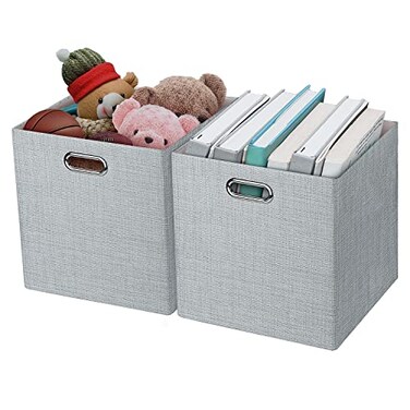 Posprica Thicker Fabric Storage Cubes 13 inch Collapsible Storage Bins for Organization Cubby Storage Boxes for Organizing Shelf Cabinet Bookcase 2pcs Sliver Grey