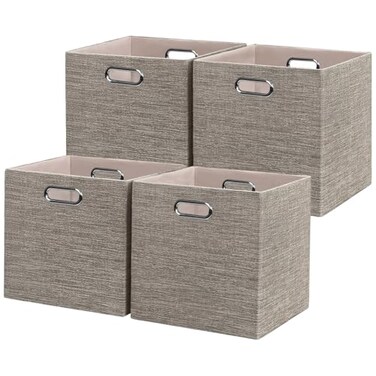Posprica Storage Basket Bins1212 Foldable Storage Cube Boxes Fabric Drawer for Closet Shelf Cabinet Bookcase4pcsCoffee